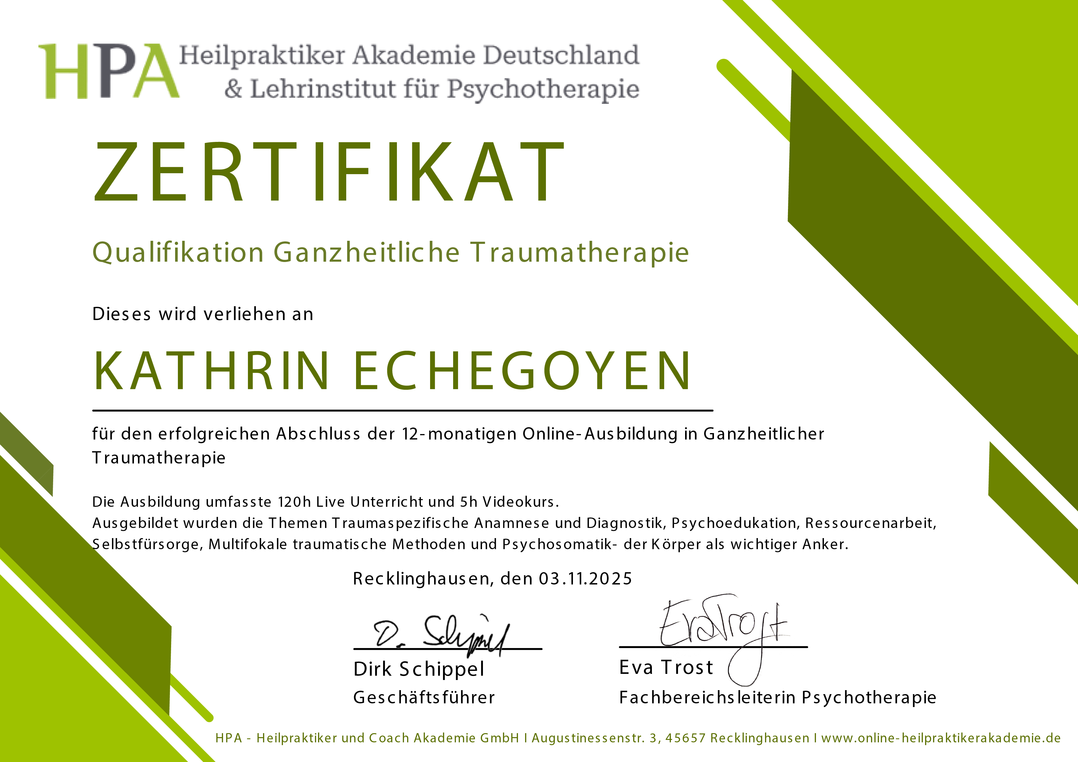 Zertifikat Nervensystemregulation